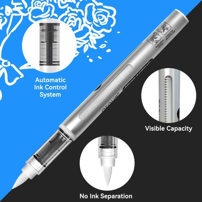 QFOUR White Paint Pen, 6 Pack White Markers with Automatic Ink System, Brush Tip Paint Pens for Rock Painting, Wood, Plastic, Ceramic and Frabic - Image 2